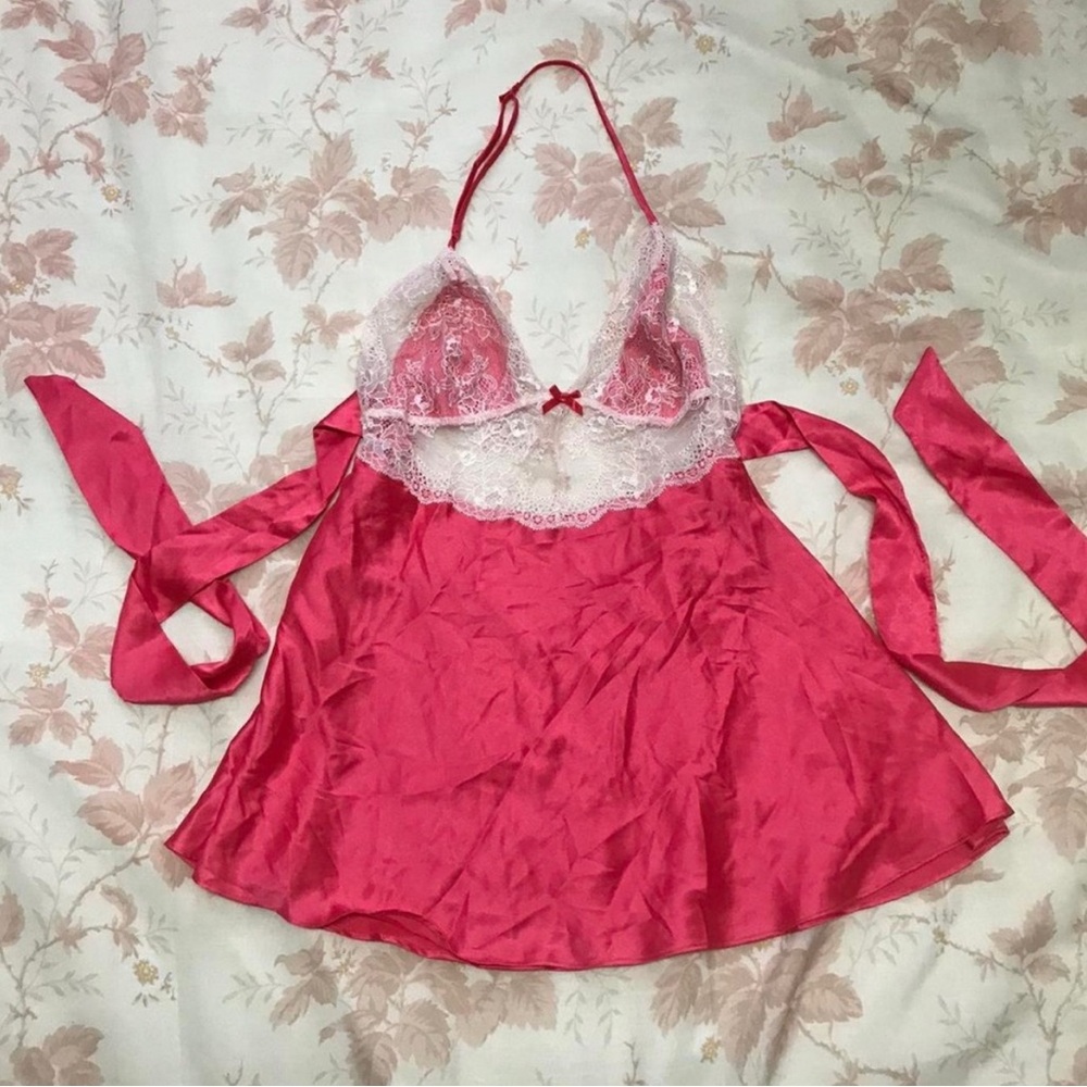 Victoria's Secret Pink Satin Chemise with Lace